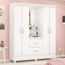 Ver imagem 1 de Guarda Roupa Solteiro 4 Portas com Espelho e 2 Gavetas Loanda - Branco/rosa/branco