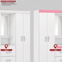 Ver imagem 2 de Guarda Roupa Solteiro 4 Portas com Espelho e 2 Gavetas Loanda - Branco/rosa/branco