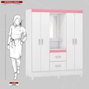 Ver imagem 4 de Guarda Roupa Solteiro 4 Portas com Espelho e 2 Gavetas Loanda - Branco/rosa/branco