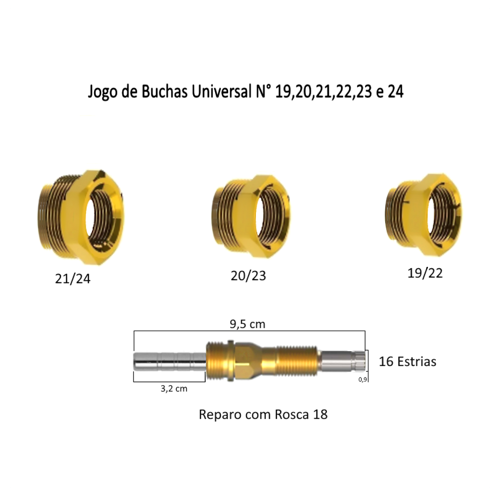 Kit Reparo Salva Registro Pressão Chuveiro Universal Metal:Amarelo/Cromado - 2
