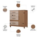 Ver imagem 3 de Cômoda para Quarto 98cm com 4 Gavetas Baco Carvalho/fendi Z17 - Mpozenato