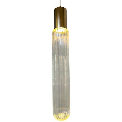 Pendente Tubo Vidro 53cm Dourado Led 5w 3200k Bivolt Iluminação Moderna Metal Vidro Ambientes Intern