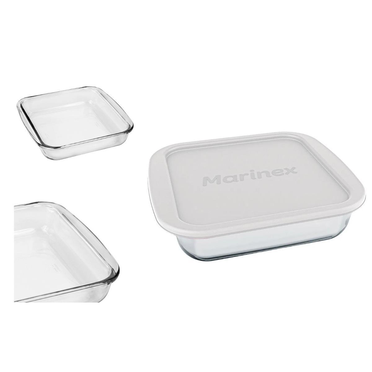 Assadeira De Vidro Marinex Quadrada 1,1 L Com Tampa Branco | MadeiraMadeira