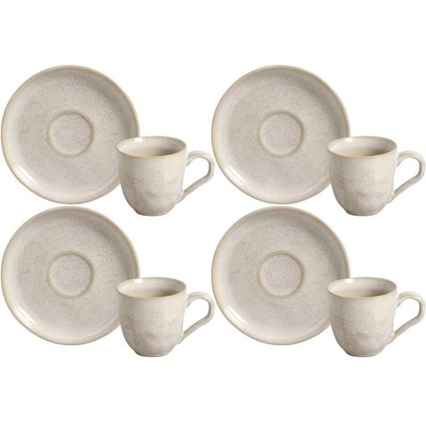 Jogo 4 Xícaras de Café Bio Latte 120ml com Pires Cerâmica Stoneware Porto Brasil Mesa Posta