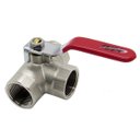 Ver imagem 1 de Válvula Esfera 3 Vias em L 1/2 Alavanca Fêmea X Fêmea X Fêmea Pn25 Latão Forjado Niquelado Ivm Italy