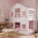 Ver imagem 2 de Beliche Montessoriano Casinha Dos Sonhos com Fechamento Inferior em Madeira Maciça Branco/Rosa