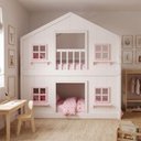 Ver imagem 1 de Beliche Montessoriano Casinha Dos Sonhos com Fechamento Inferior em Madeira Maciça Branco/Rosa