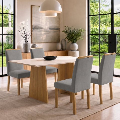 Conjunto Sala de Jantar 4 Lugares Retangular Tampo MDF 120x80cm Mesa e Cadeiras Lyra