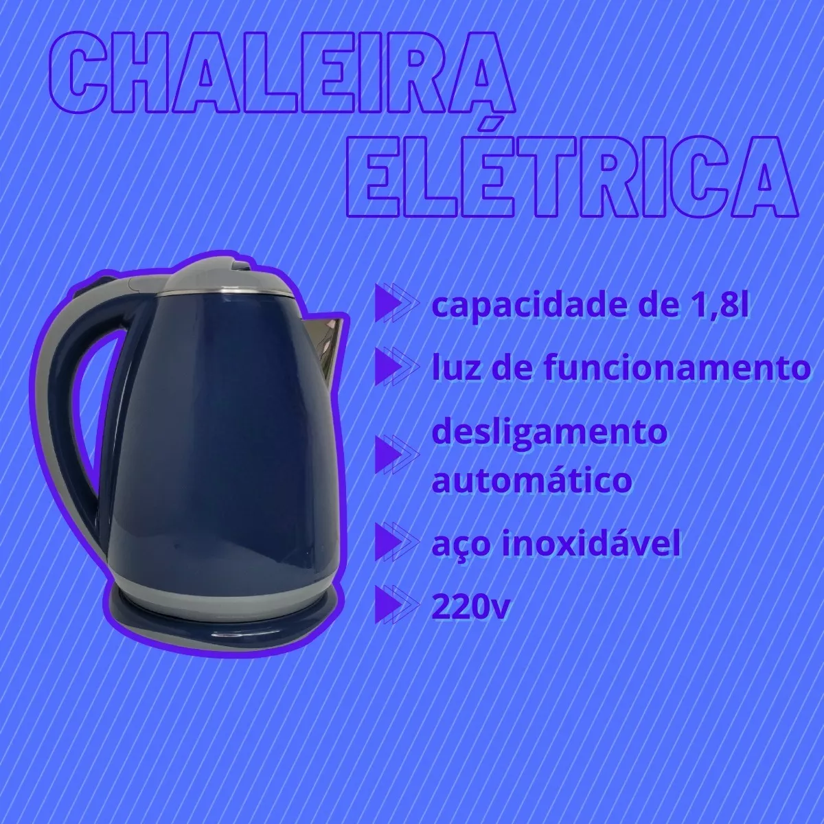 Chaleira Elétrica Inox Branca Jarra Café 110V 1.8L - 3
