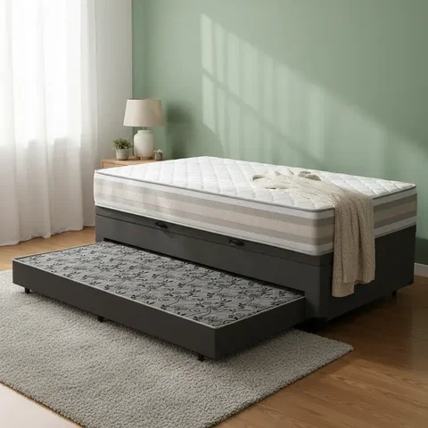 Cama Box Baú com Colchão de Espuma D33 Double Face Territory Hellen + Auxiliar Solteiro 88cm