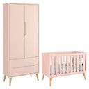 Ver imagem 1 de Berço Americano e Guarda Roupa Theo 2 Portas Rosa com Pés Madeira Natural – Reller