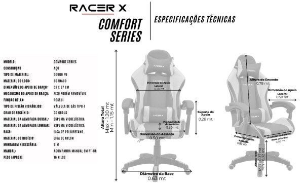 Cadeira Gamer de Escritório Racer X Comfort Cinza Novo - 9