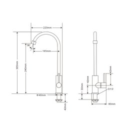 Torneira Cozinha Inox Giratória Mesa Longa Preto NOX02B Doan - 4