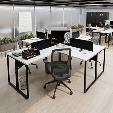Escrivaninha Ilha em L Estação de Trabalho Mesa Industrial 240x78cm Office Branco