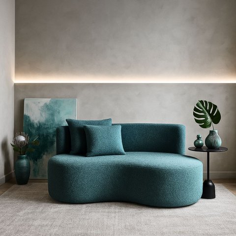 Sofá Decorativo Curvo Orgânico Nature Gaia Boucle Azul Turquesa - Montanaris Decor