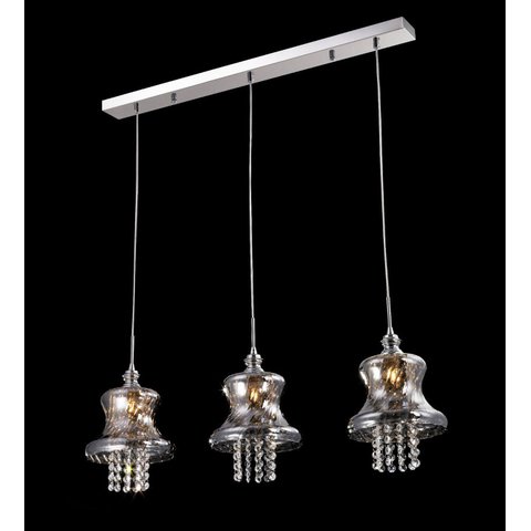 Pendente Triplo Vidro Fumê com Cristais 3g9 Pe-012/3.80 Mais Luz