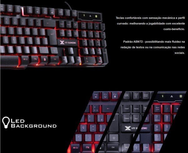 Teclado Gamer Vx Hydra Led Vermelho 107 Teclas+12 Multimidia - 4