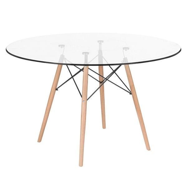 Mesa Eames Eiffel Redondo Tampo de Vidro 110cm