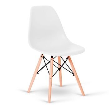 Conjunto de Mesa 4 Cadeiras Brancas Eames Eiffel 90cm Base Madeira Tampo Branco - 4