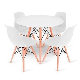 Conjunto de Mesa 4 Cadeiras Brancas Eames Eiffel 90cm Base Madeira Tampo Branco - 3