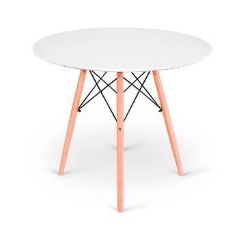 Conjunto de Mesa 4 Cadeiras Brancas Eames Eiffel 90cm Base Madeira Tampo Branco - 2