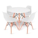 Ver imagem 3 de Conjunto de Mesa 4 Cadeiras Brancas Eames Eiffel 90cm Base Madeira Tampo Branco