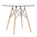 Ver imagem 2 de Mesa Eames Eiffel Redonda Tampo de Vidro 90cm com Base de Madeira