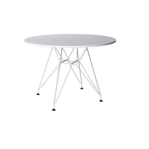 Mesa Eames Ferro Branco Tampo Redondo Madeira Branco 110cm