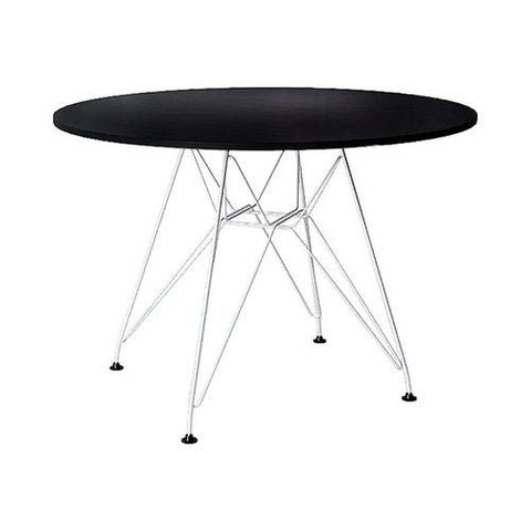 Mesa Eames Ferro Branco Tampo Redondo Madeira Preto 110cm