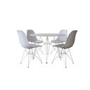 Ver imagem 1 de Conjunto Jantar Eames de Ferro Branco Tampo Redondo Branco 90cm com 4 Cadeiras Brancas