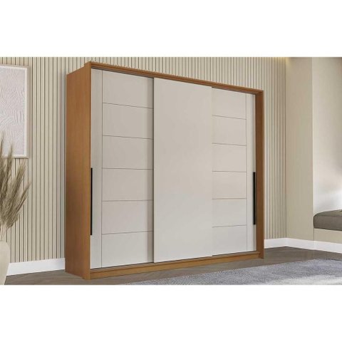Guarda Roupa Casal 3 Portas de Correr e 4 Gavetas Lisboa Freijo/creme - Politorno