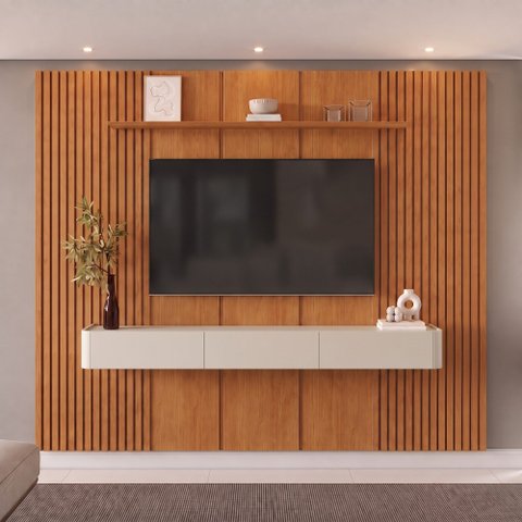Conjunto Painel Union + Nicho Union Painel 281 cm Nicho Off White 3 Gavetas Mavaular
