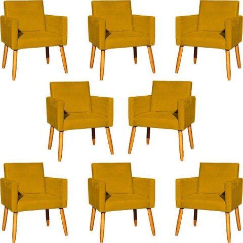 Kit 8 Poltronas Nina para Recepção Suede Cores Pé Palito 30cm Castanho - Suede