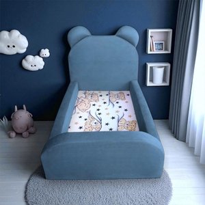 Cama Montessoriana Juvenil Menino Confortável Soft com Colchão Azul