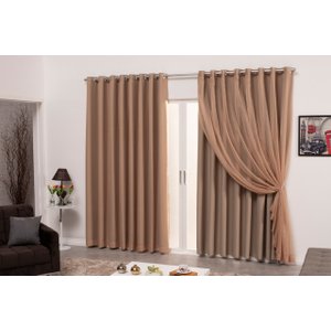 Cortina Blackout Tecido 5,00x2,50 Com Voil Sala E Quarto _ Avelã