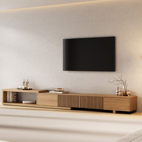 Rack para Tv até 75 Polegadas Extensível até 304cm Portas Ripadas Aruá CabeCasa MadeiraOriginals