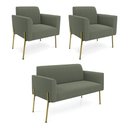Ver imagem 1 de Namoradeira e 2 Poltronas Pé Ferro Dourado Marisa Bouclê Pistache D03 - D’Rossi