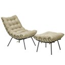 Ver imagem 1 de Conjunto Decorativo Poltrona com Puff Abel Base de Ferro Preto Veludo Bege - Gran Belo
