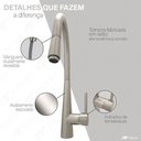 Ver imagem 3 de Torneira Gourmet Cozinha Monocomando Extensível Aço Escovado TAC0014 Tubrax