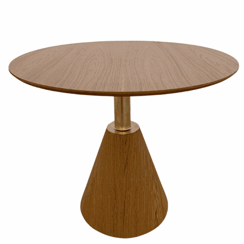 Mesa de Jantar Cone Velt Redonda 100 Cm Tampo Freijó Base Freijó C/ Eixo Dourado Tampo Freijó Base F