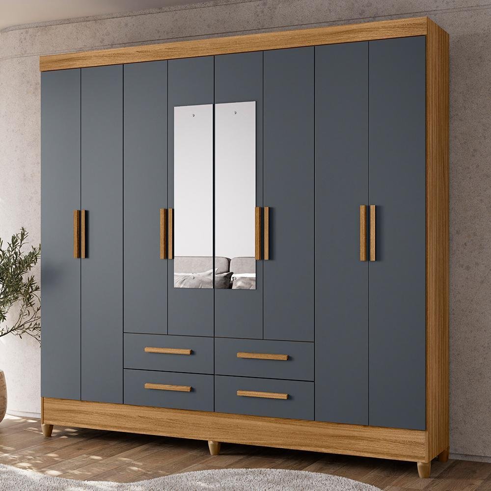 Guarda Roupa Casal Flórida 8 Portas e 4 Gavetas Freijó/cinza com