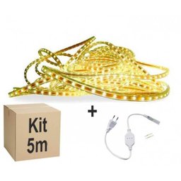 Mangueira Fita LED Chata 5050 5m Branco Quente 6mm 300 LEDS 220V - 1