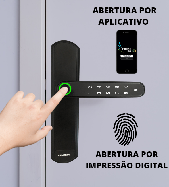 Fechadura Digital Biométrica Eletrônica Primebras com App, Senha, Bluetooth, Chave - 1
