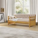 Ver imagem 1 de Sofá Cama Solteiro Verona Mona Imbuia Estofado Capitonê Veludo Bege Acompanha 1 Colchão