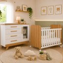 Ver imagem 1 de Kit Berço Uli Cômoda Retrô Infantil Peroba Branco Amêndoa
