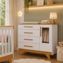 Ver imagem 5 de Kit Berço Uli Cômoda Retrô Infantil Peroba Branco Amêndoa