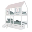 Ver imagem 2 de Beliche Casinha Bela com 2 Gavetas Kit Escada/escorregador - Madeira Maciça Branco/rosa/verde |