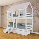 Ver imagem 1 de Beliche Casinha Bela com 2 Gavetas Kit Escada/escorregador - Madeira Maciça Branco/rosa/verde |