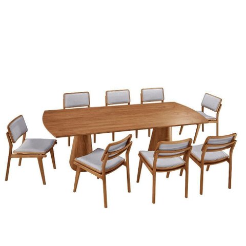 Mesa de Jantar Noronha 220cm Madeira Tampo Barril 8 Cadeiras Eva Luna / Imbuia Nat.