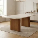 Ver imagem 1 de Mesa de Jantar 200cm Tampo MDF Pés em 100% Madeira Maciça Aurora Off White/Castanho
